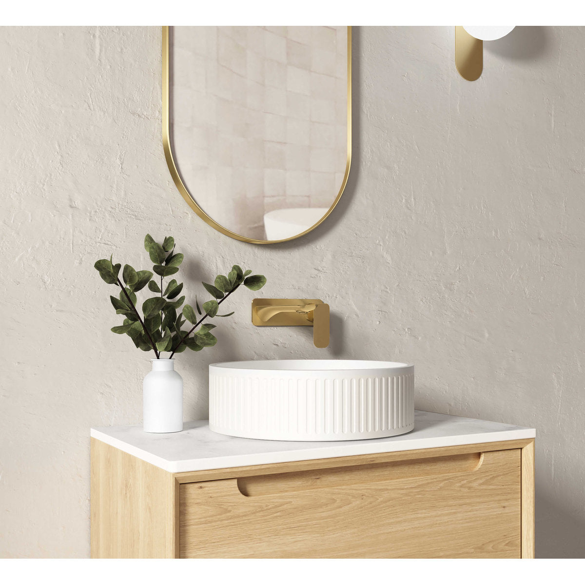 Otti Hudson Round 400x400x120 Concrete Fluted White Basin