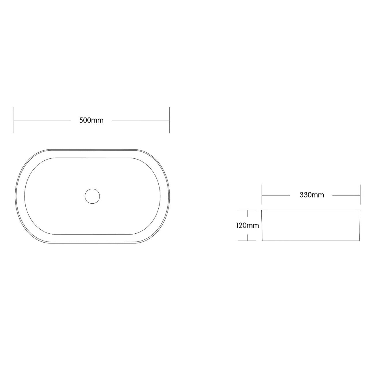 Otti Quay Oval Above Counter Basin 500x340x120, Matte Black & Gloss White