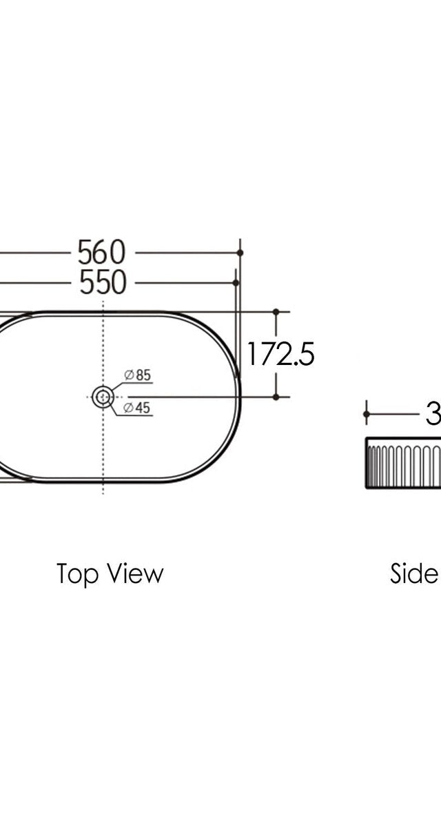 Otti Kensington Oval 560x350x120 Matte Black & Matte White Carrara Basin
