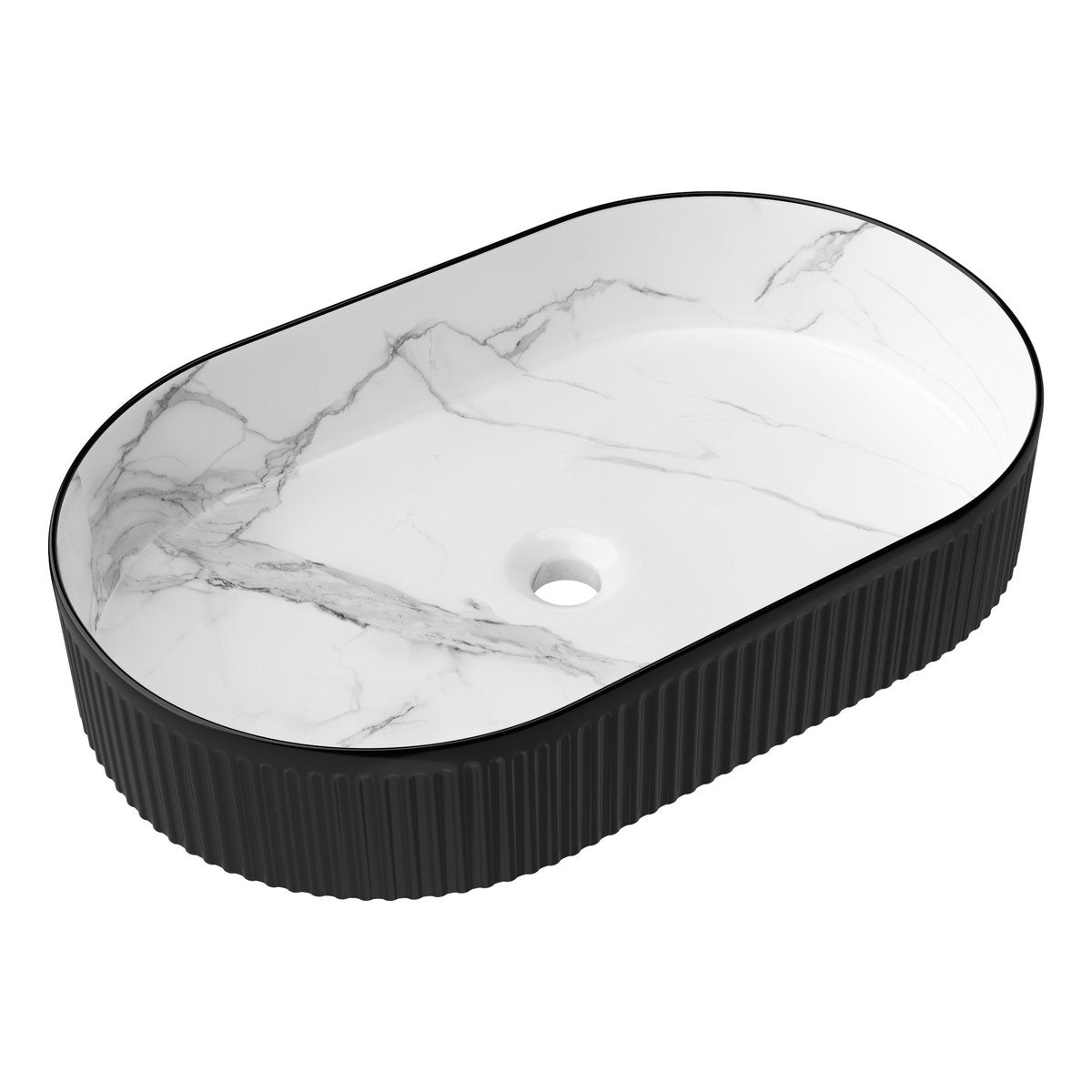 Otti Kensington Oval 560x350x120 Matte Black & Matte White Carrara Basin