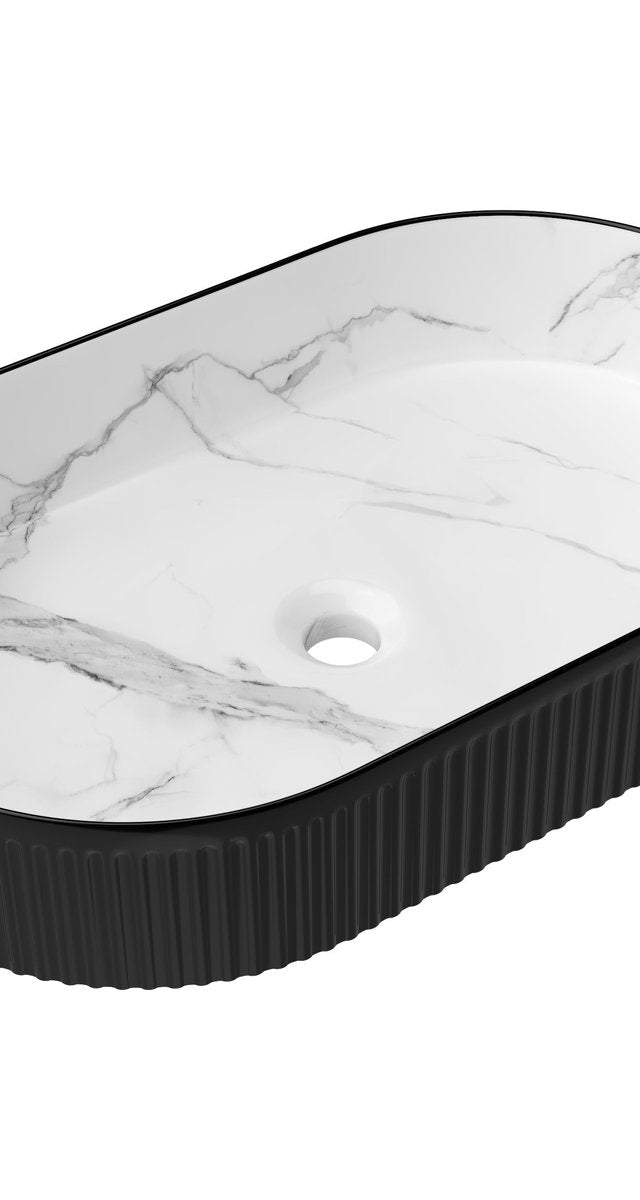Otti Kensington Oval 560x350x120 Matte Black & Matte White Carrara Basin