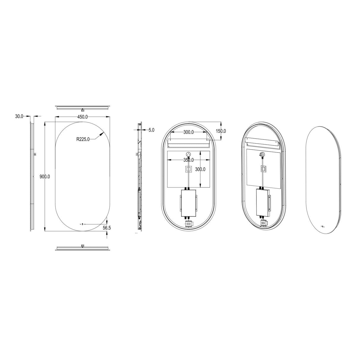 Oval LED Mirror 450 x 900mm