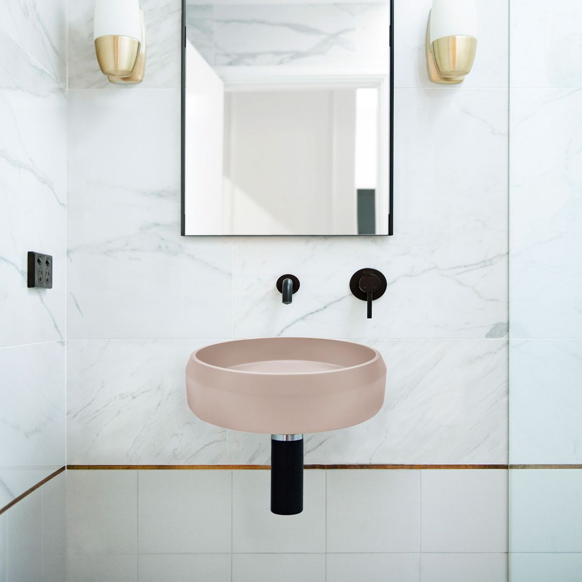 Nood Wall Mount Prism Circle Basin in Blush Pink