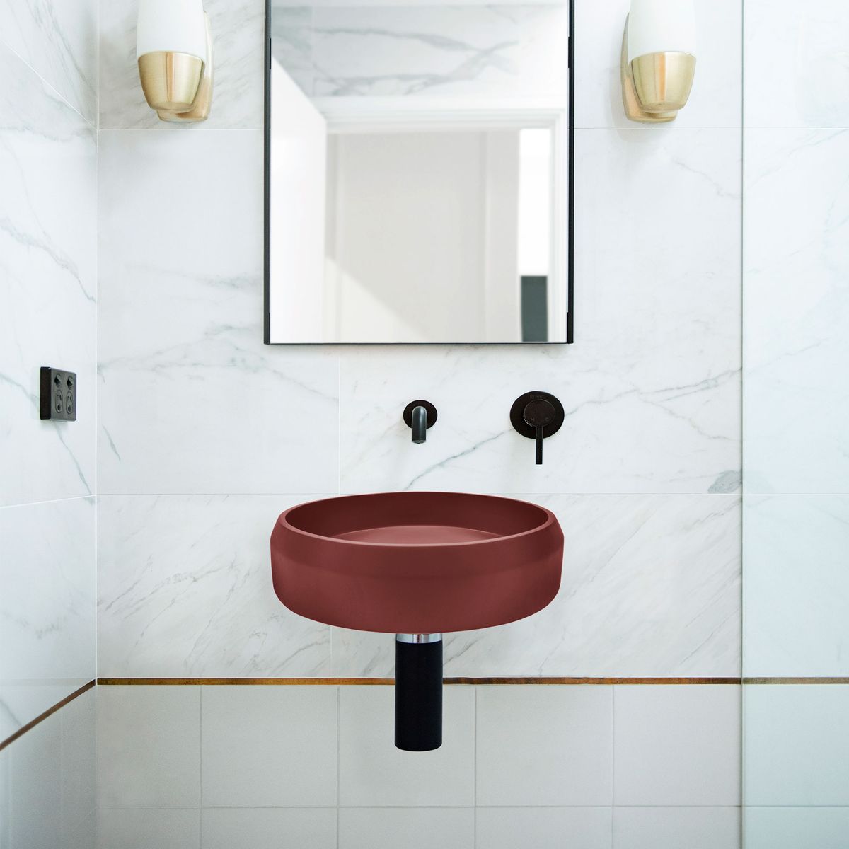 Nood Wall Mount Prism Circle Basin in Clay