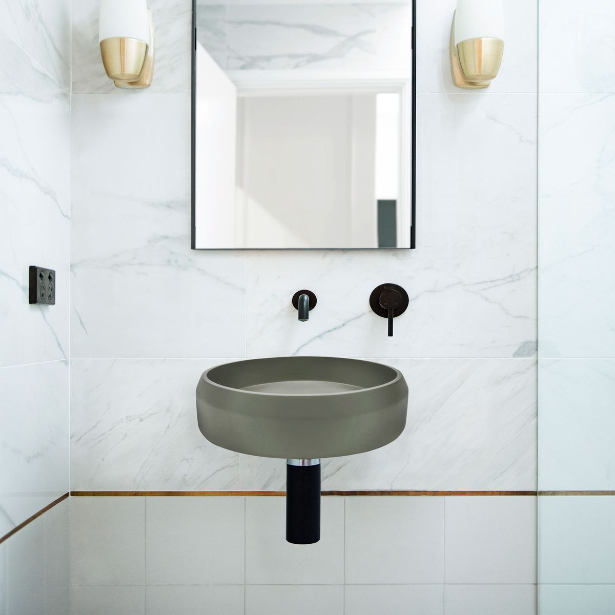Nood Wall Mount Prism Circle Basin in Mid Tone Grey