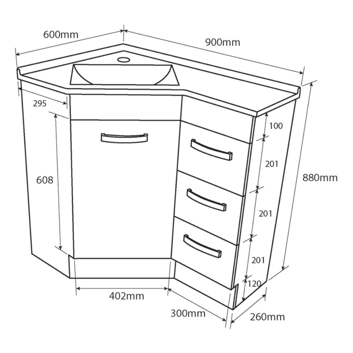 Fienza Corner 6090 Vanity