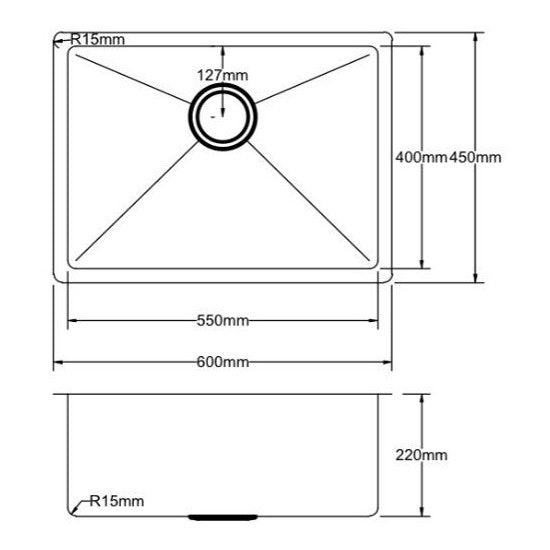 Stainless Steel Kitchen Sink, 600mm
