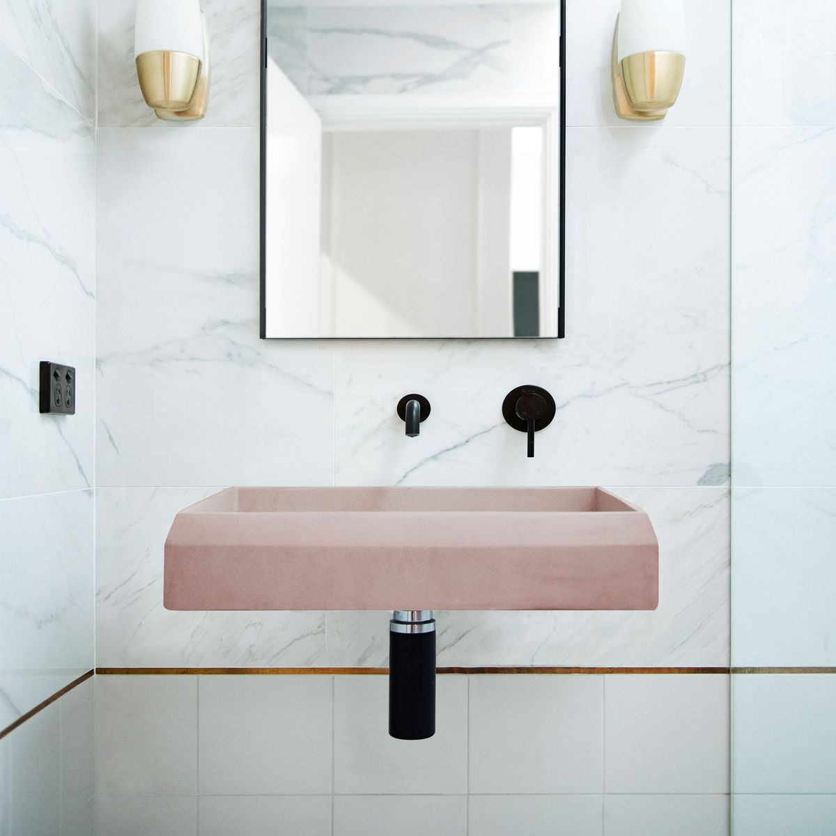 Nood Wall Mount Prism Rectangle Basin in Blush Pink