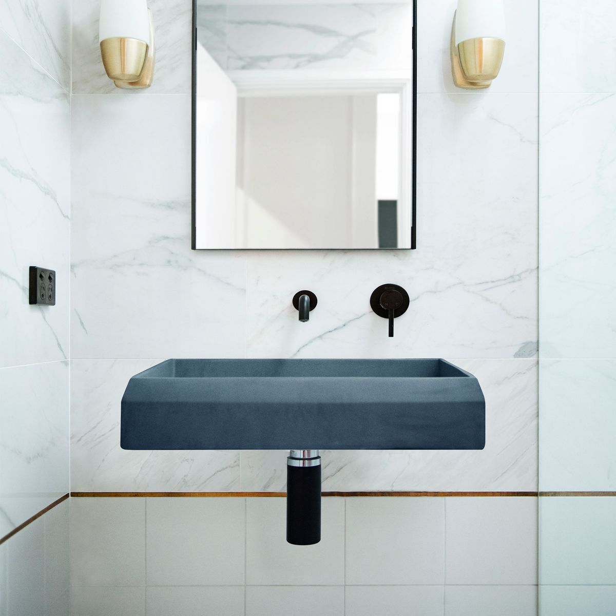 Nood Wall Mount Prism Rectangle Basin in Copan Blue