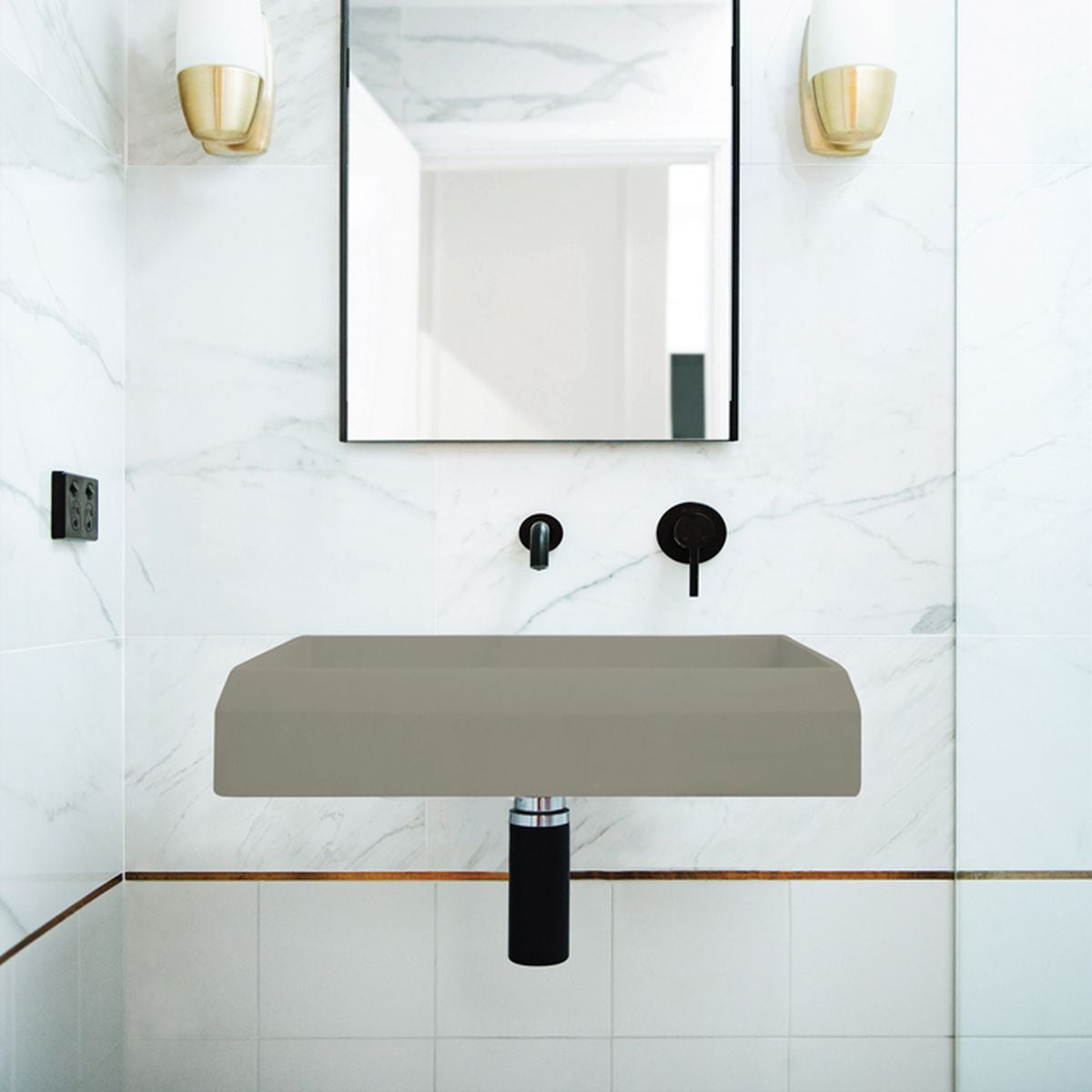 Nood Wall Mount Prism Rectangle Basin in Olive