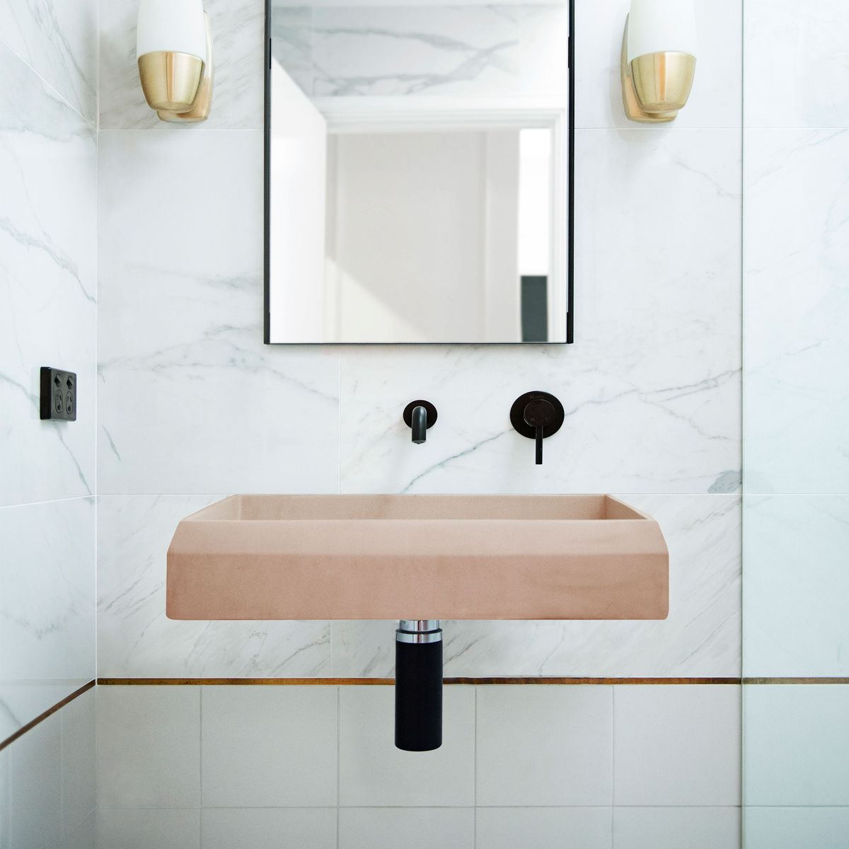 Nood Wall Mount Prism Rectangle Basin in Pastel Peach