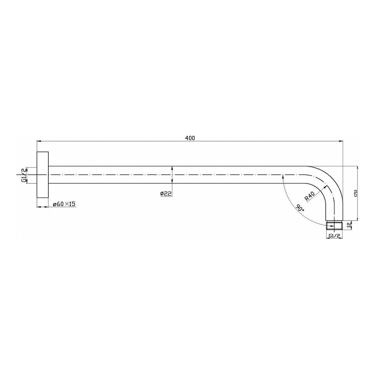 Otti Pavia 400mm Matte Black Straight Wall Arm Round