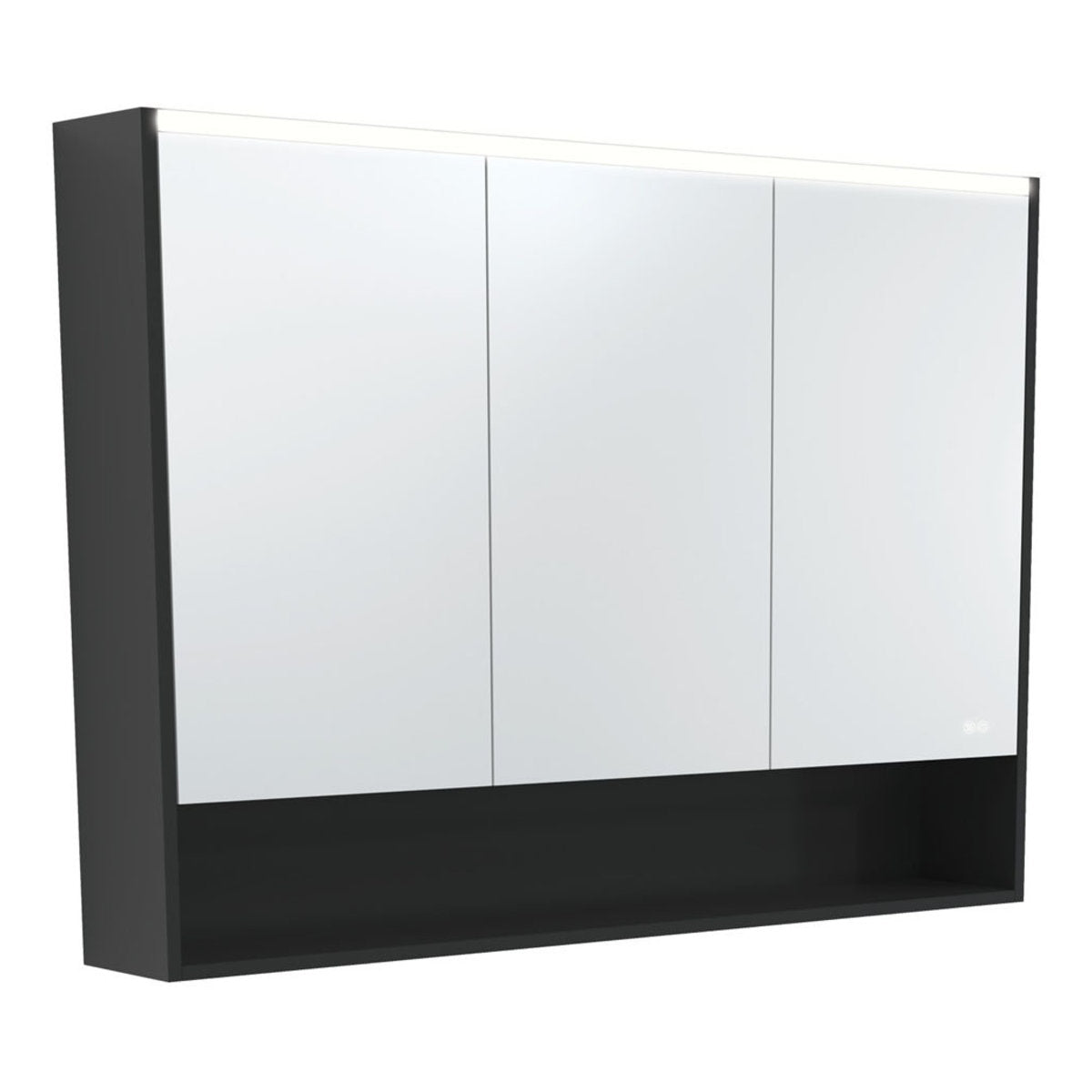 Fienza 1200 LED Mirror Cabinet with Display Shelf, Satin Black