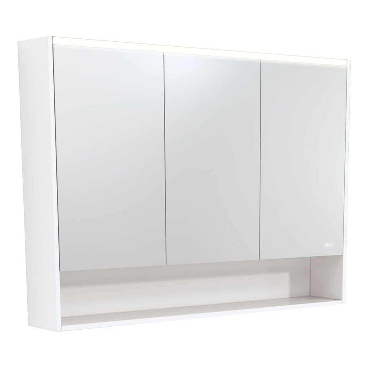 Fienza 1200 LED Mirror Cabinet with Display Shelf, Satin White