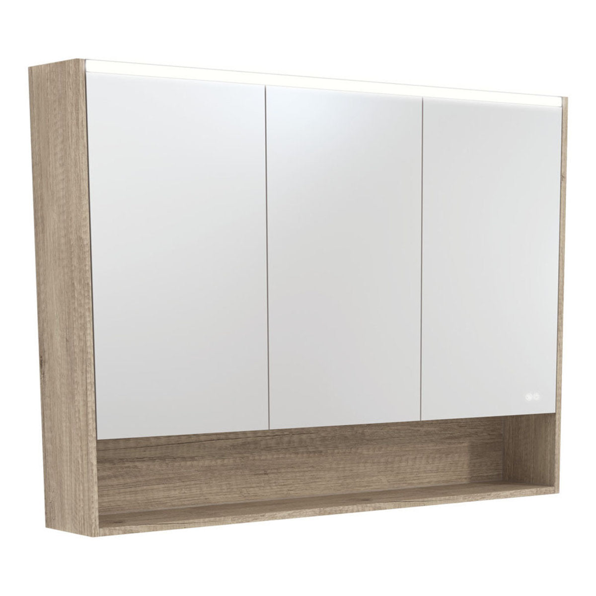 Fienza 1200 LED Mirror Cabinet with Display Shelf, Scandi Oak