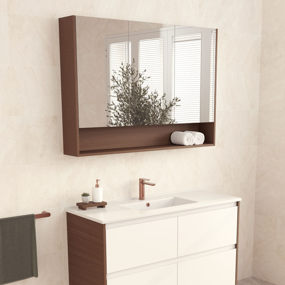 Fienza 1200 Mirror Cabinet with Display Shelf, Walnut