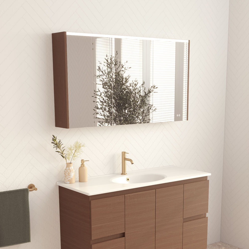 Fienza 1200 LED Mirror Cabinet with Walnut Side Panels