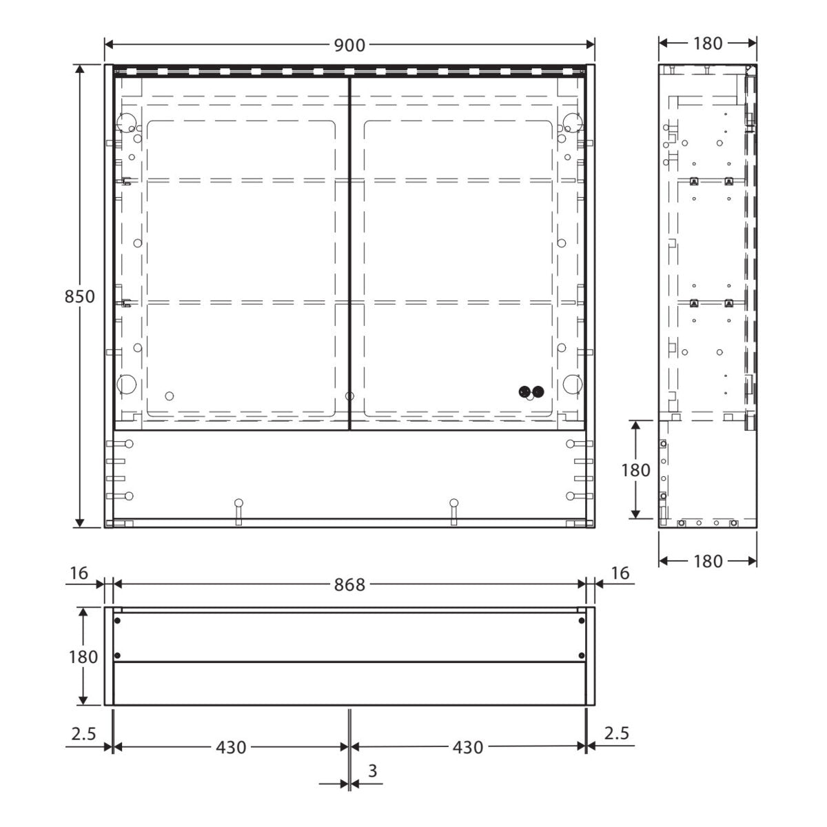 Fienza 1200 Mirror Cabinet with Display Shelf, Industrial