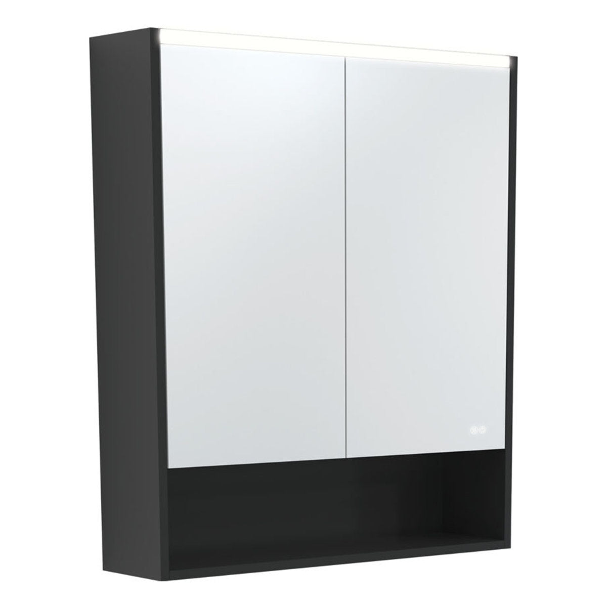 Fienza 750 LED Mirror Cabinet with Display Shelf, Satin Black