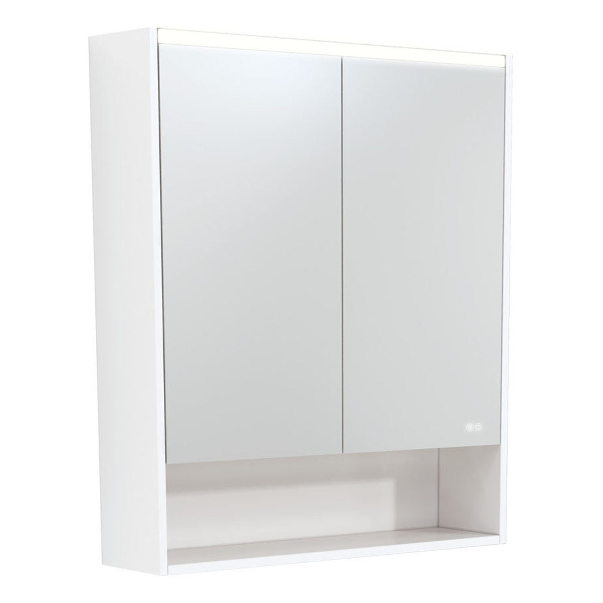 Fienza 750 LED Mirror Cabinet with Display Shelf, Satin White