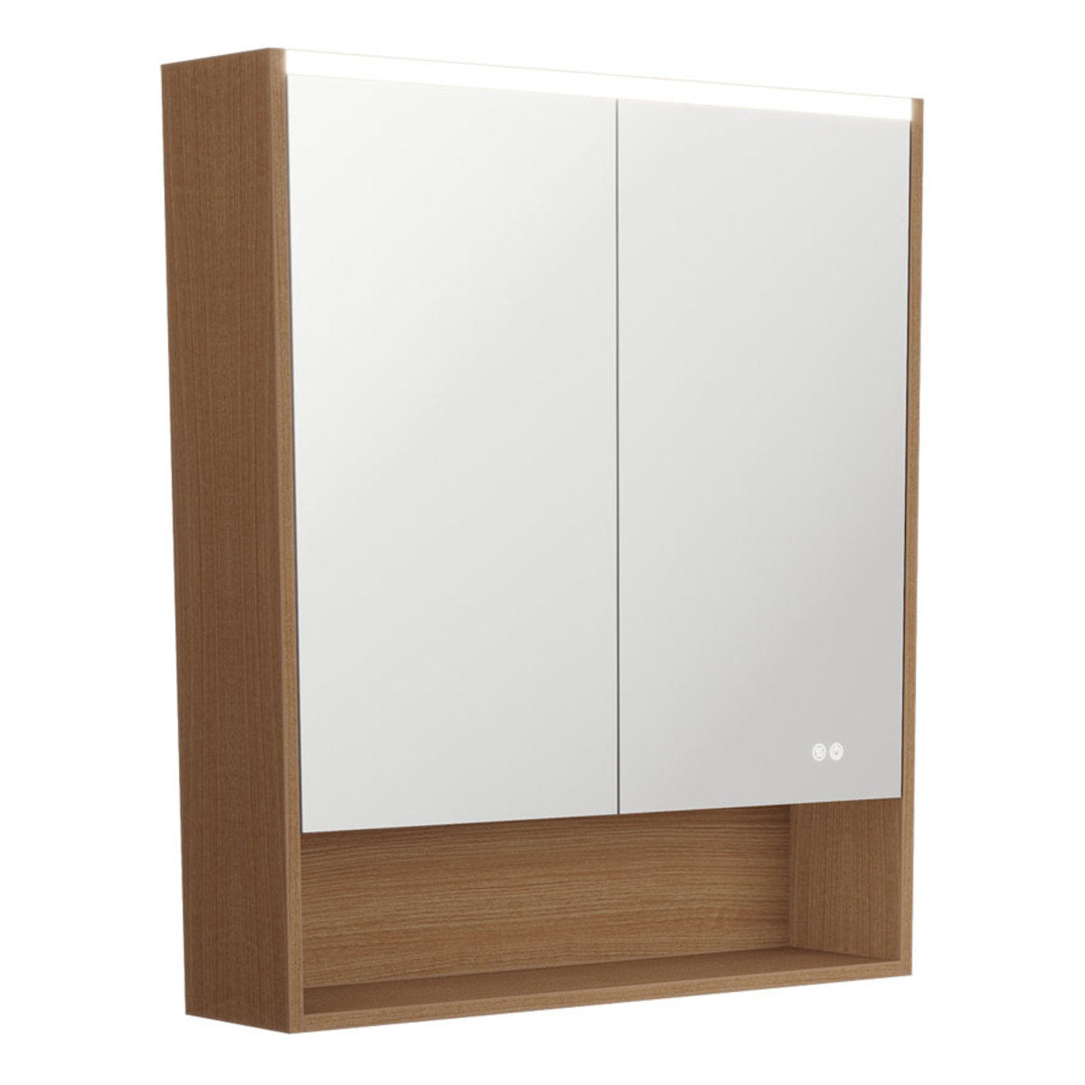 Fienza 750 LED Mirror Cabinet with Display Shelf, Walnut