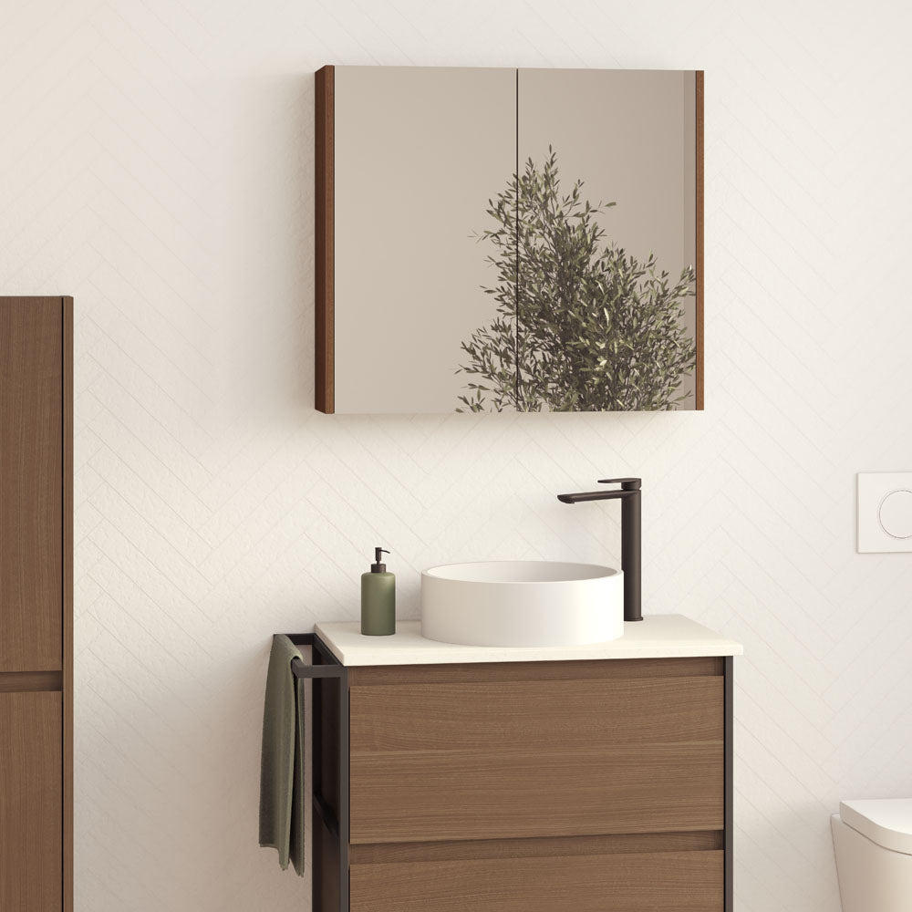 Fienza 750 Mirror Cabinet with Walnut Side Panels