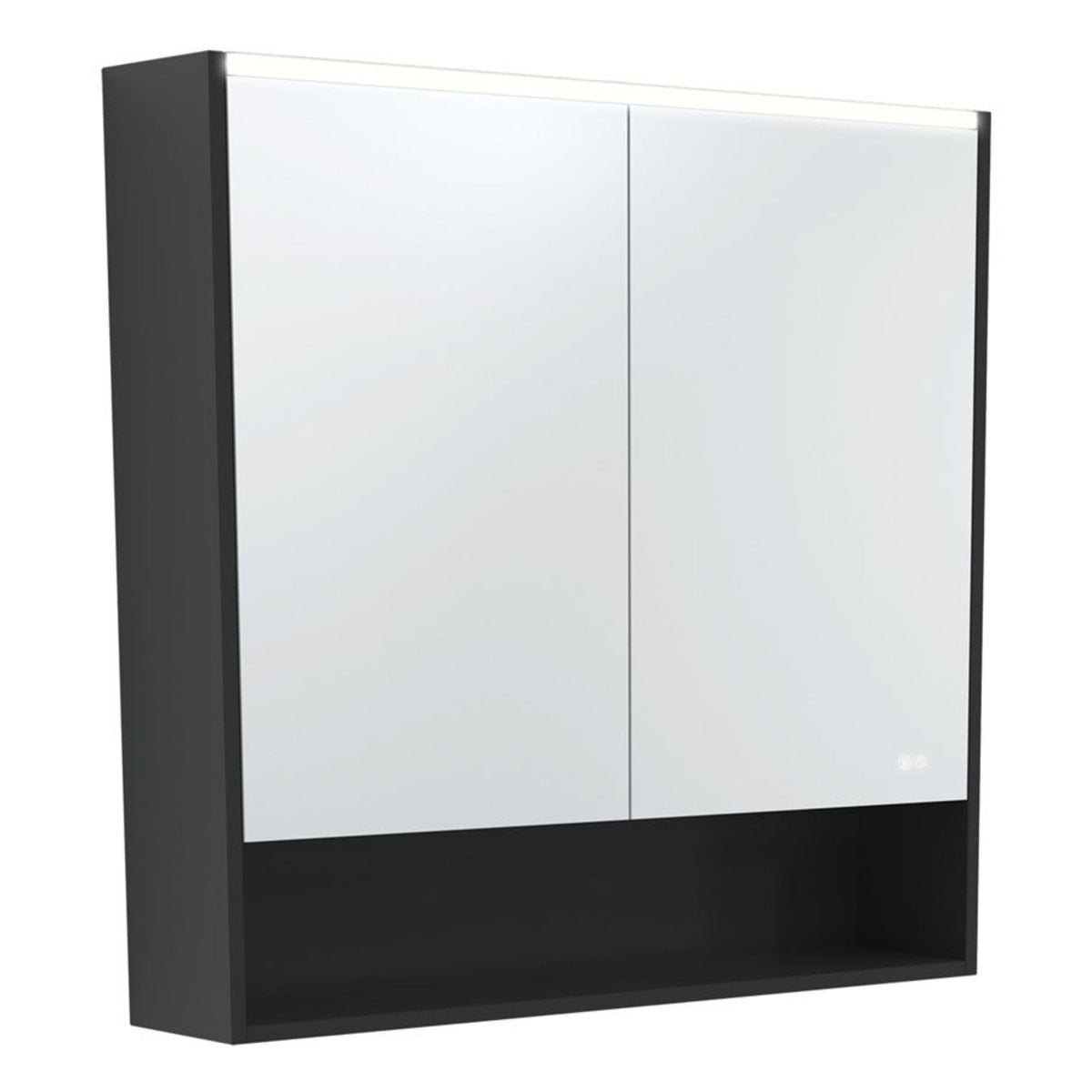 Fienza 900 LED Mirror Cabinet with Display Shelf, Satin Black