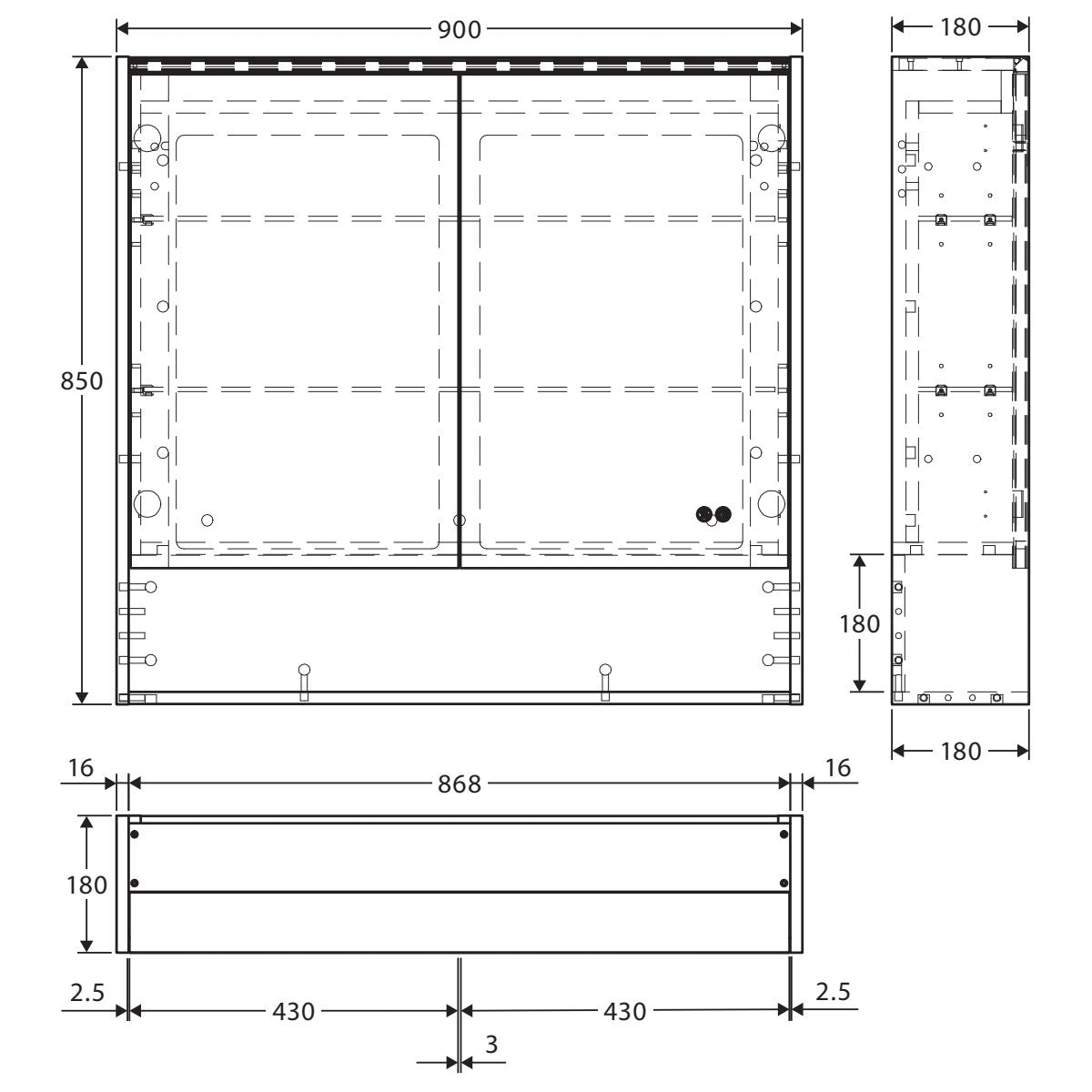 Fienza 900 LED Mirror Cabinet with Display Shelf, Walnut