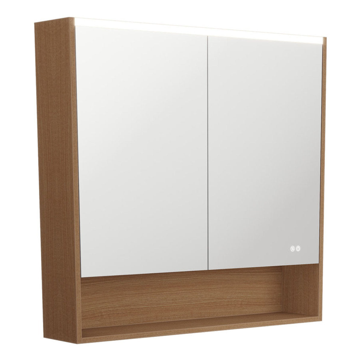 Fienza 900 LED Mirror Cabinet with Display Shelf, Walnut
