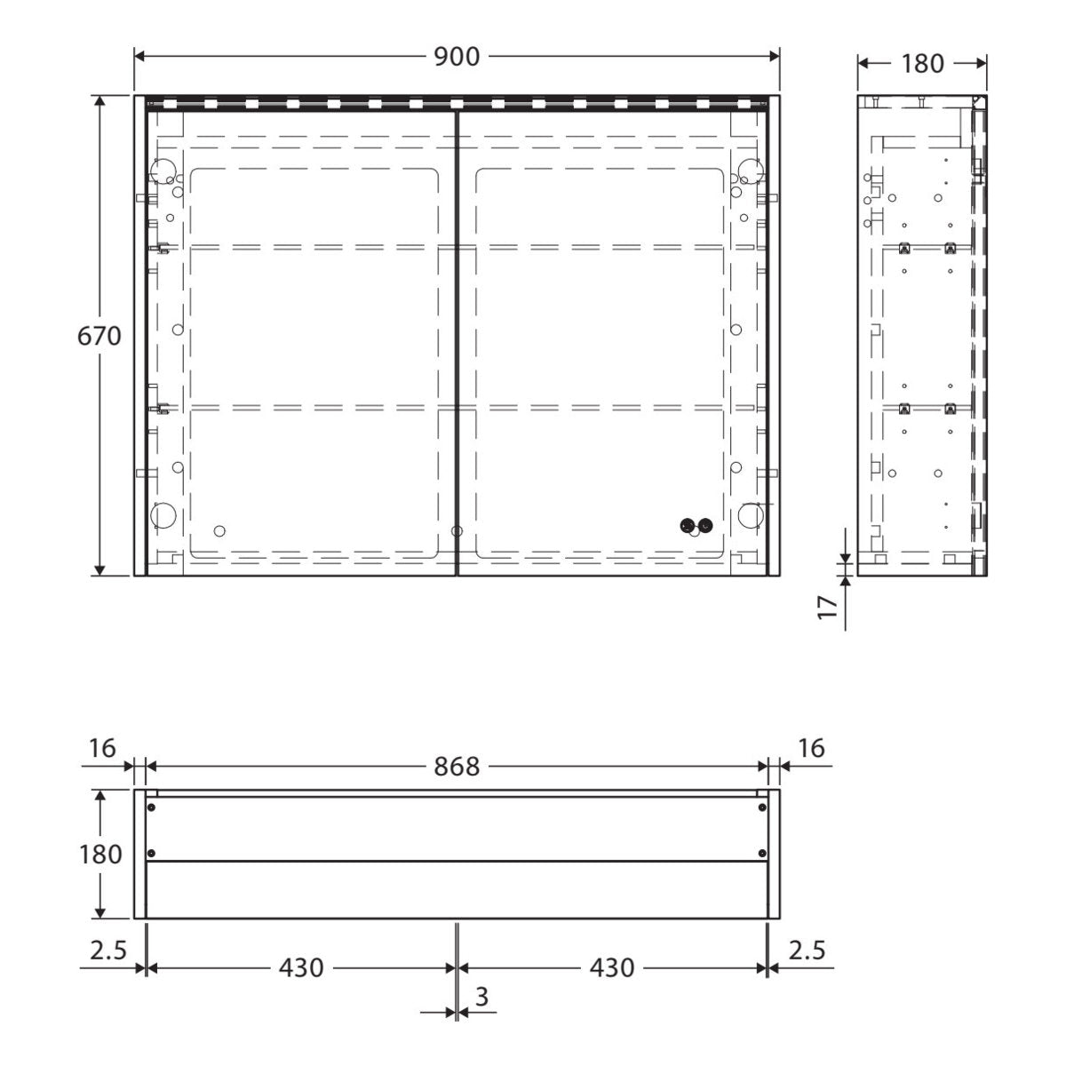 Fienza 900 LED Mirror Cabinet with Industrial Side Panels
