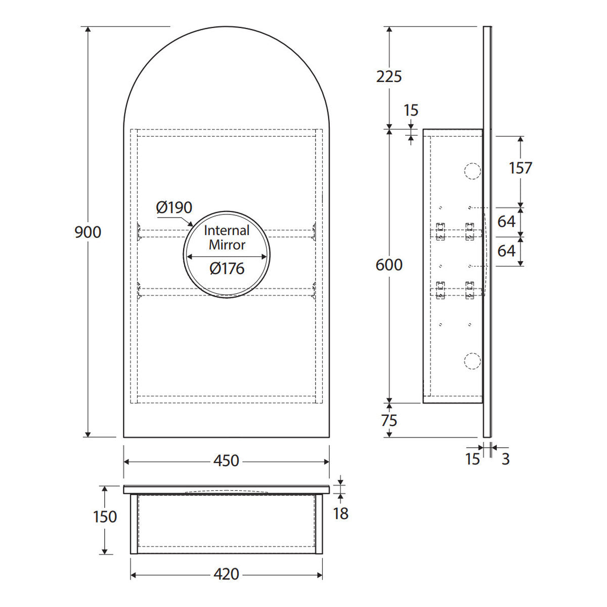 Fienza Arch Mirror Cabinet, 450x900mm