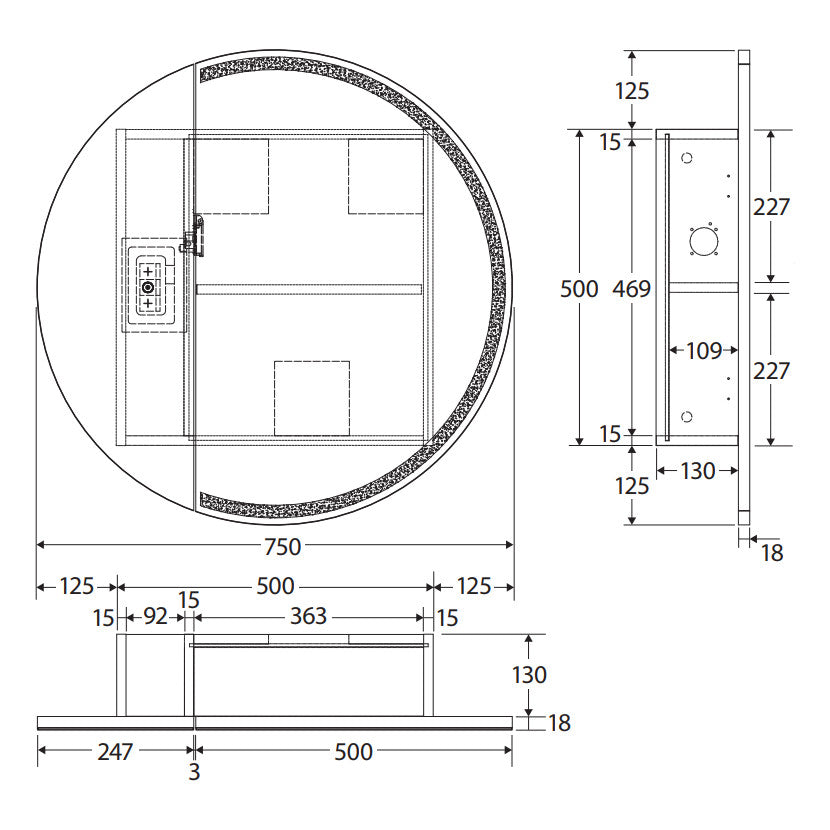 Fienza Round Split LED Mirror Cabinet