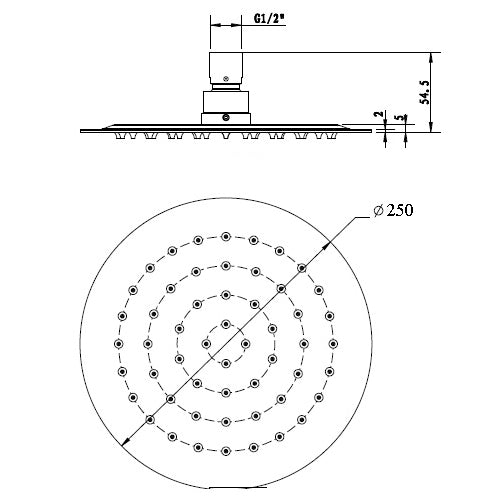 Otti Pavia 250mm Gun Metal Shower Head Stainless Steel Round