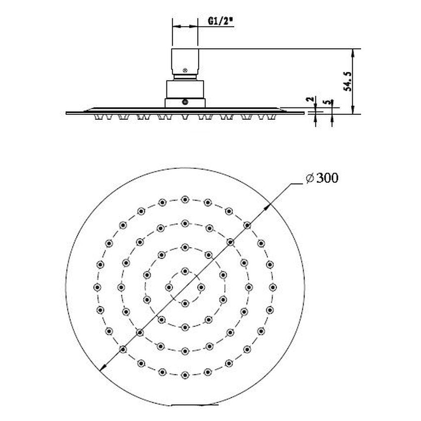 Otti Pavia 300mm Matte Black Shower Head Stainless Steel Round