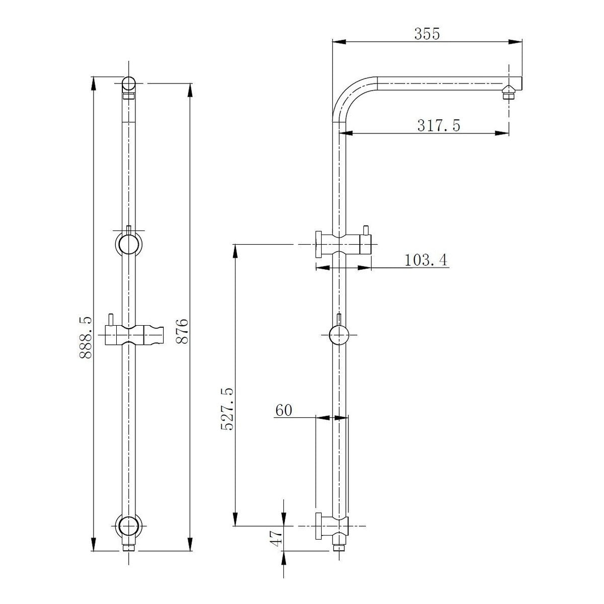 Otti Pavia 250mm Chrome Twin Shower On Rail Top Inlet Round