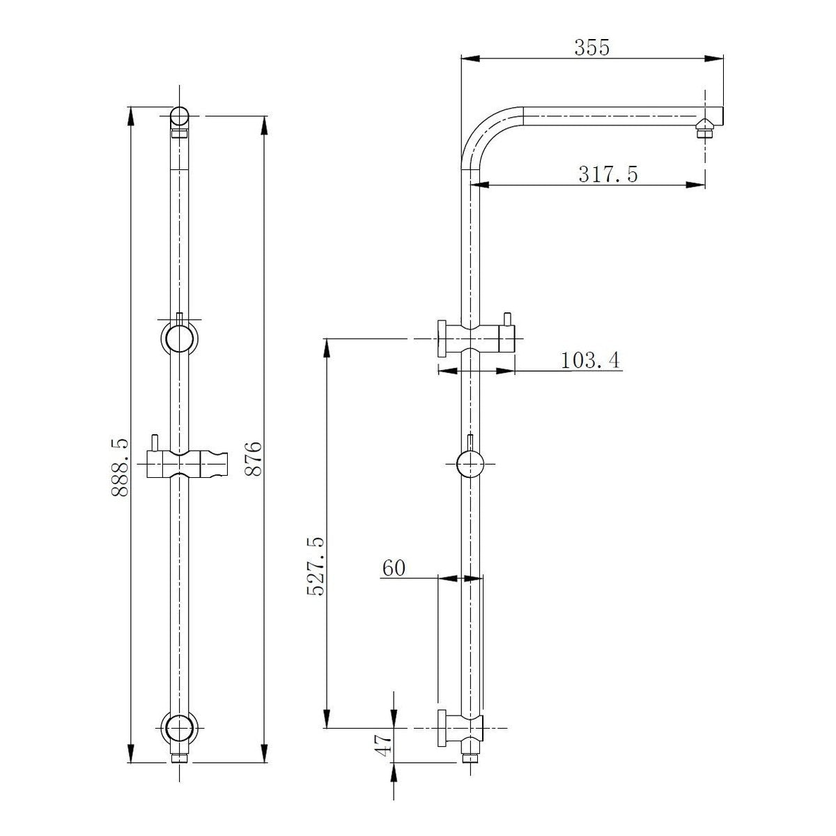 Otti Pavia 250mm Matte Black Twin Shower On Rail Top Inlet Round