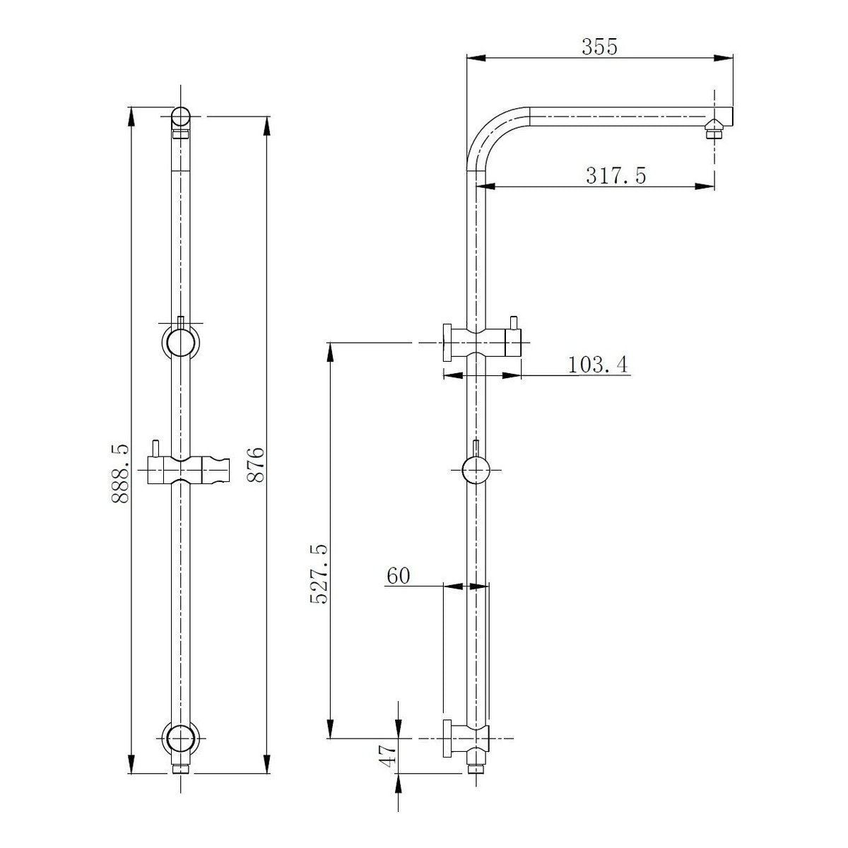 Otti Pavia 250mm Brushed Gold Twin Shower On Rail Top Inlet Round