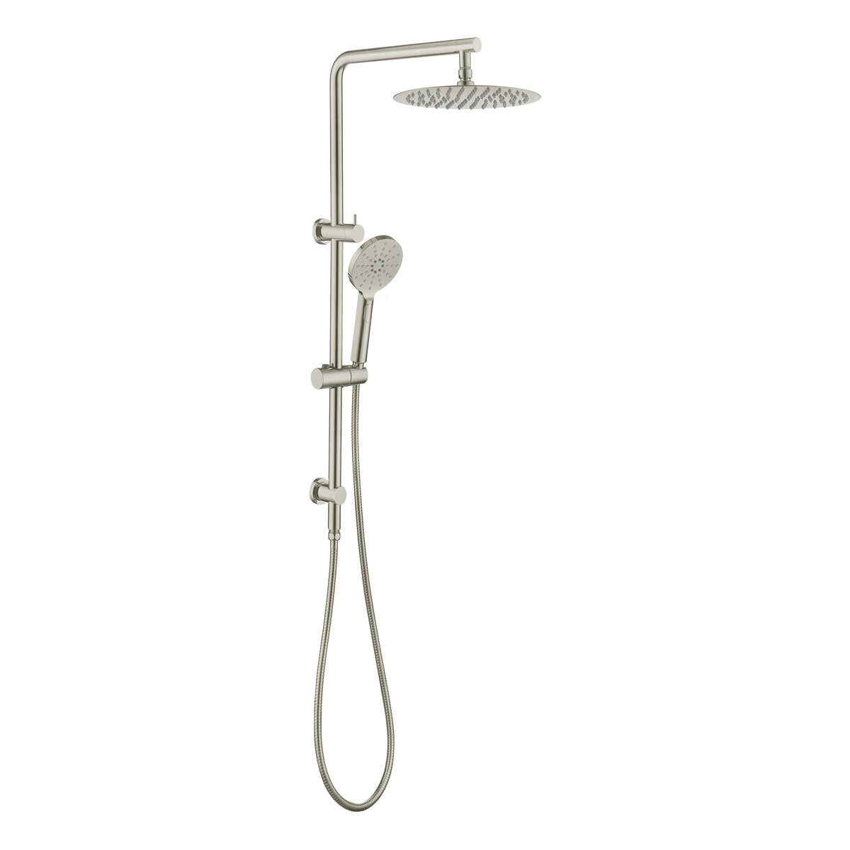 Otti Pavia 250mm Brushed Nickel Twin Shower On Rail Top Inlet Round