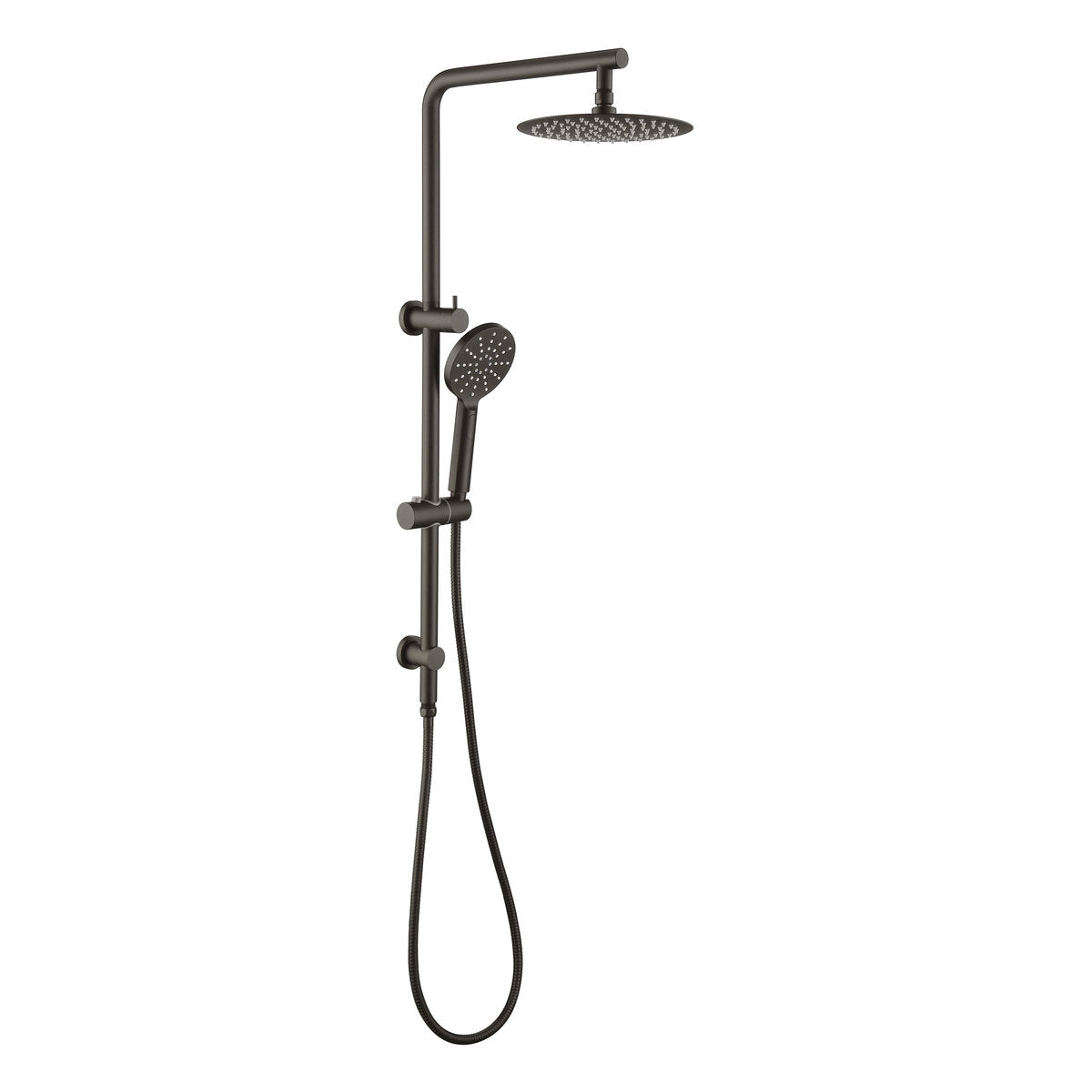 Otti Pavia 250mm Gun Metal Twin Shower On Rail Top Inlet Round