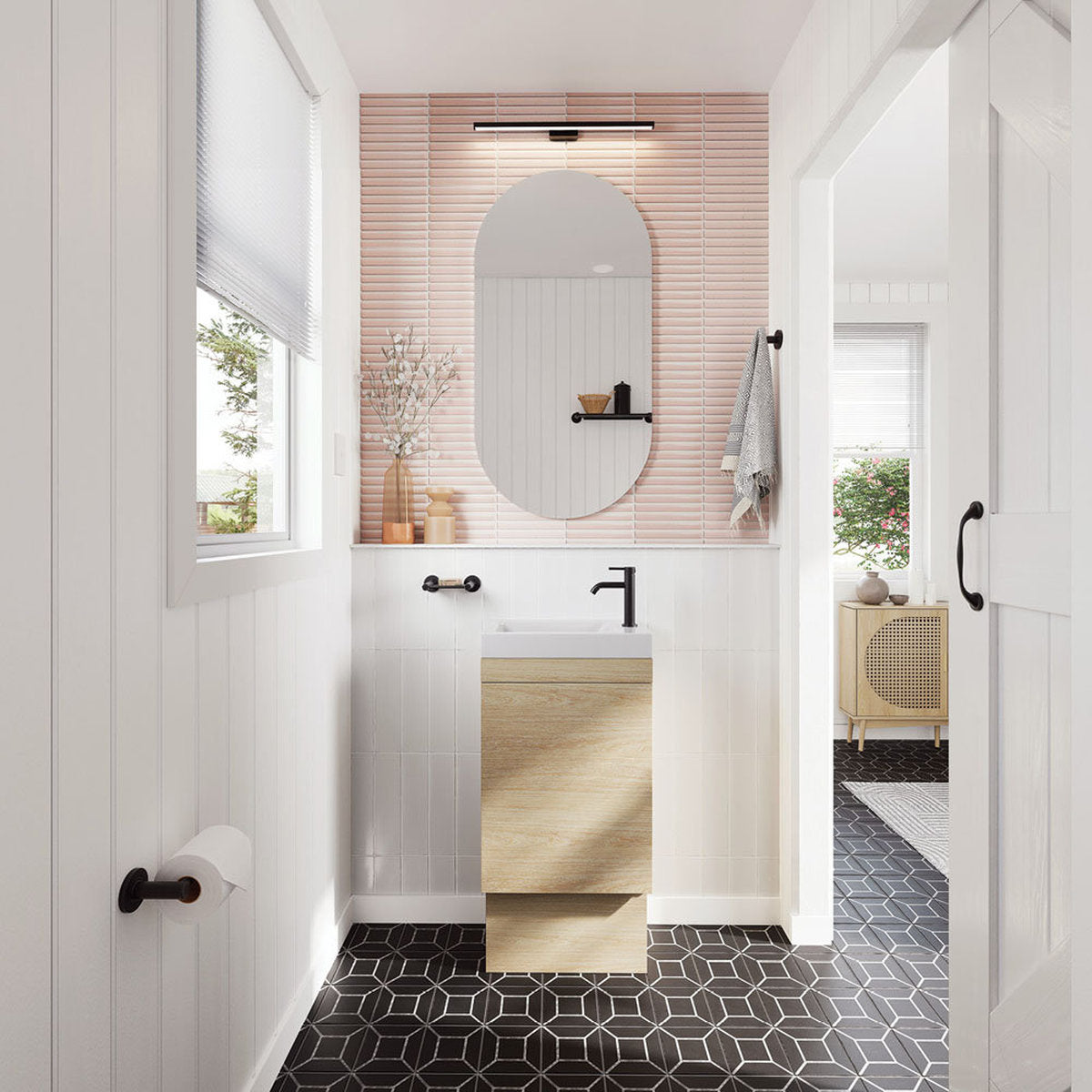 Fienza Riley Slim Ensuite 450 Floor Standing Vanity, Denzel Basin-Top
