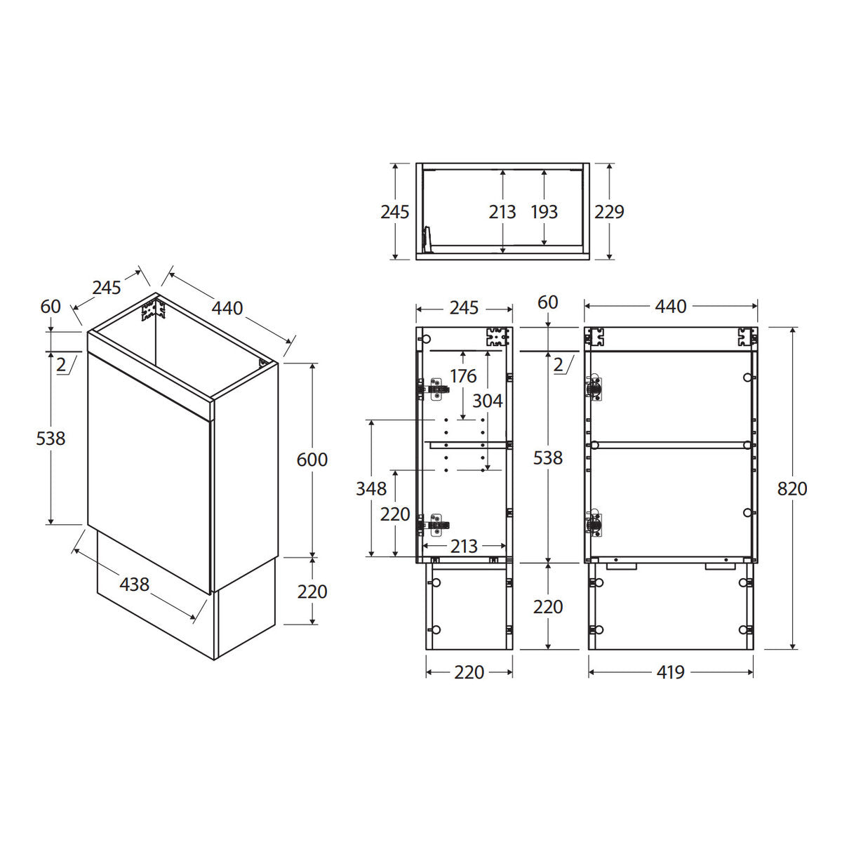 Fienza Riley Slim Ensuite 450 Floor Standing Vanity, Ralph Basin-Top