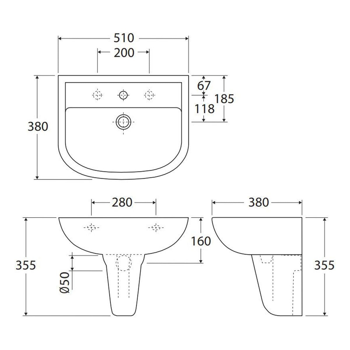 Fienza RAK X500 Wall Basin With Integral Shroud