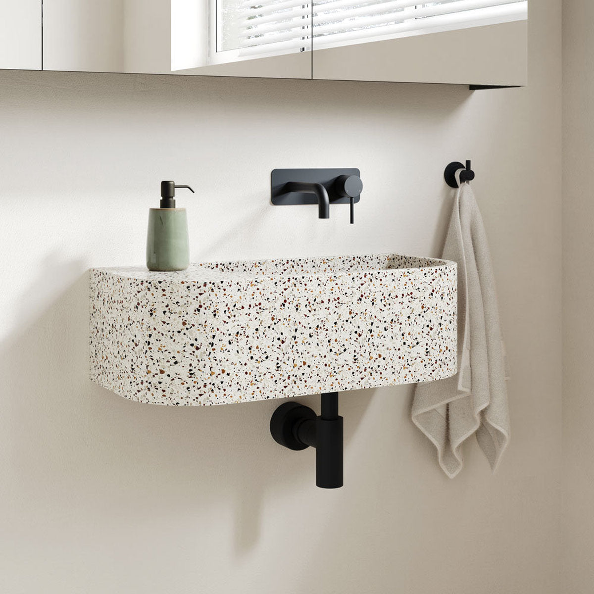 Fienza Blanca Concrete Wall Basin, Terrazzo