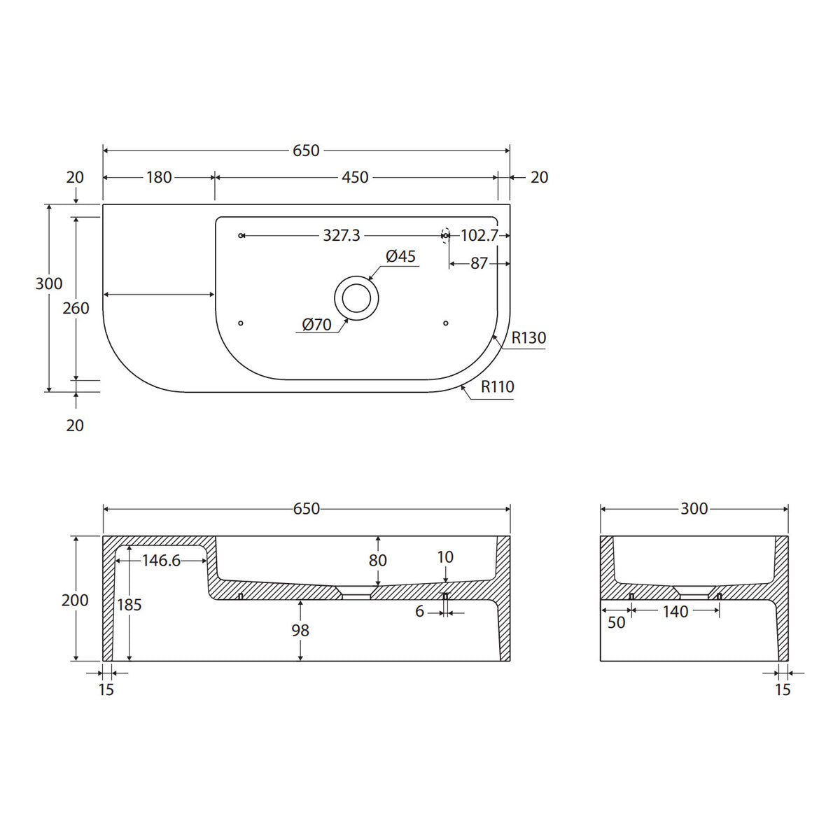 Fienza Blanca Concrete Wall Basin, Warm Grey