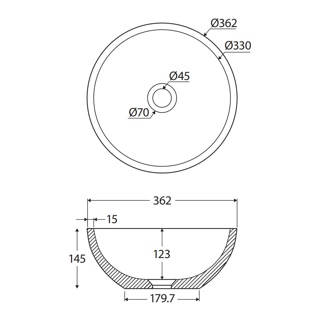 Fienza Alba Round Concrete Above Counter Basin, Vanilla