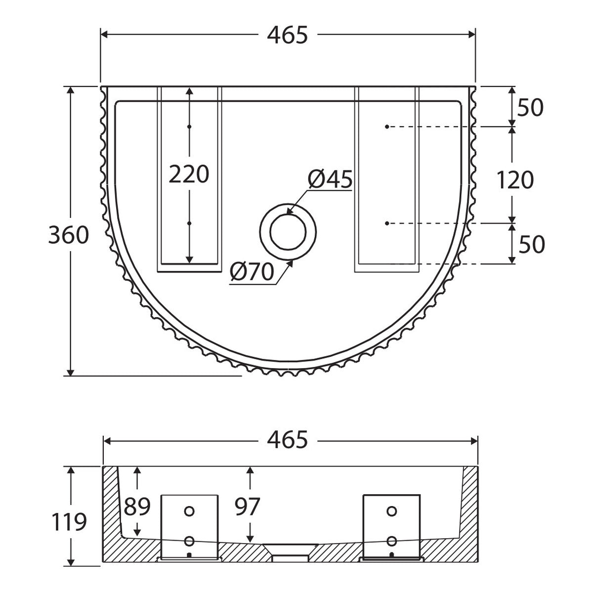 Fienza Valentina Fluted Arch Concrete Wall Basin, Warm White