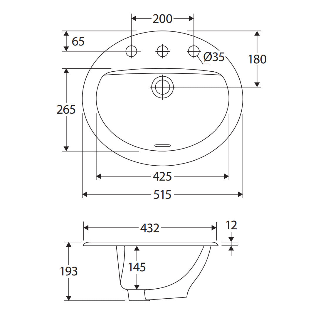 Fienza Stella Fully-Inset Basin, 3 Tap Holes