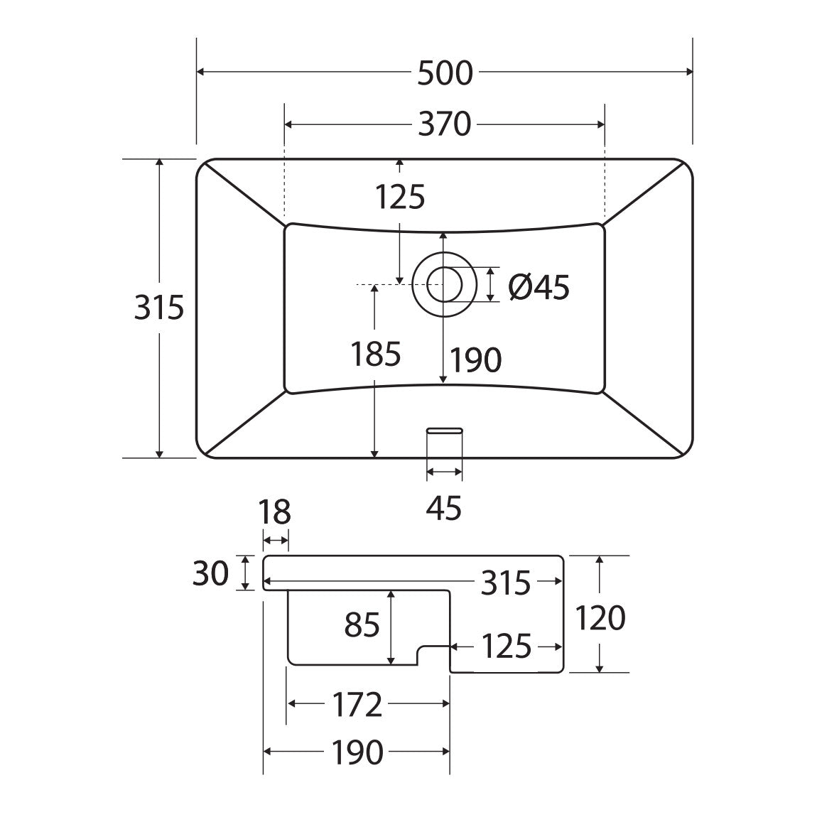 Fienza Petra Ceramic Semi-Recessed Basin, No Tap Hole