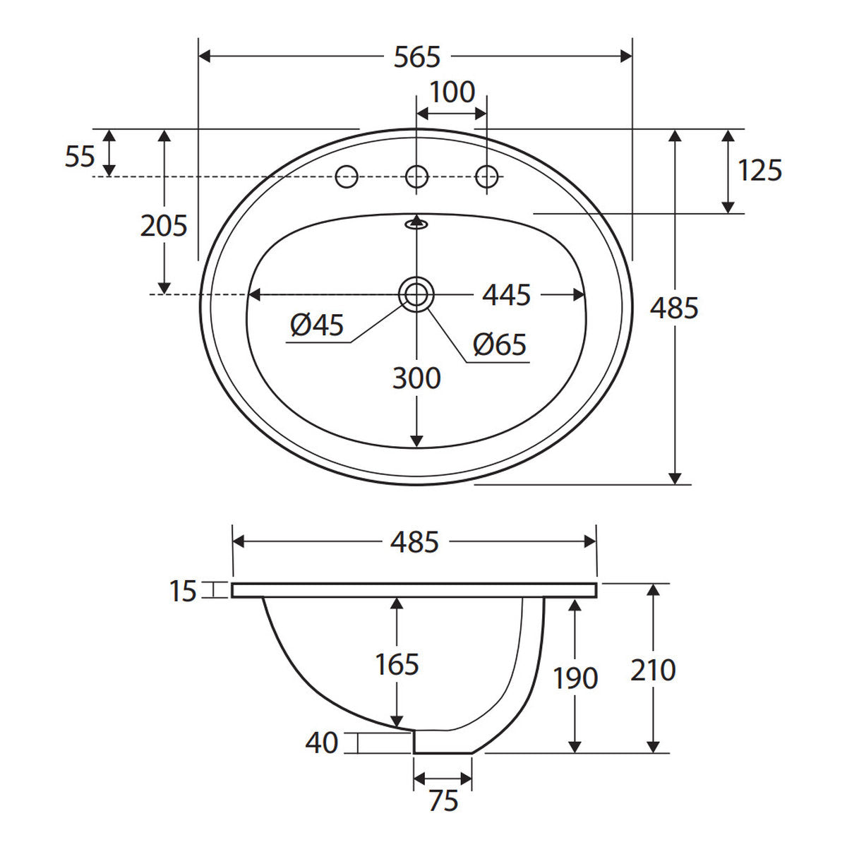 Fienza Lacy Fully-Inset Basin, 3 Tap Holes