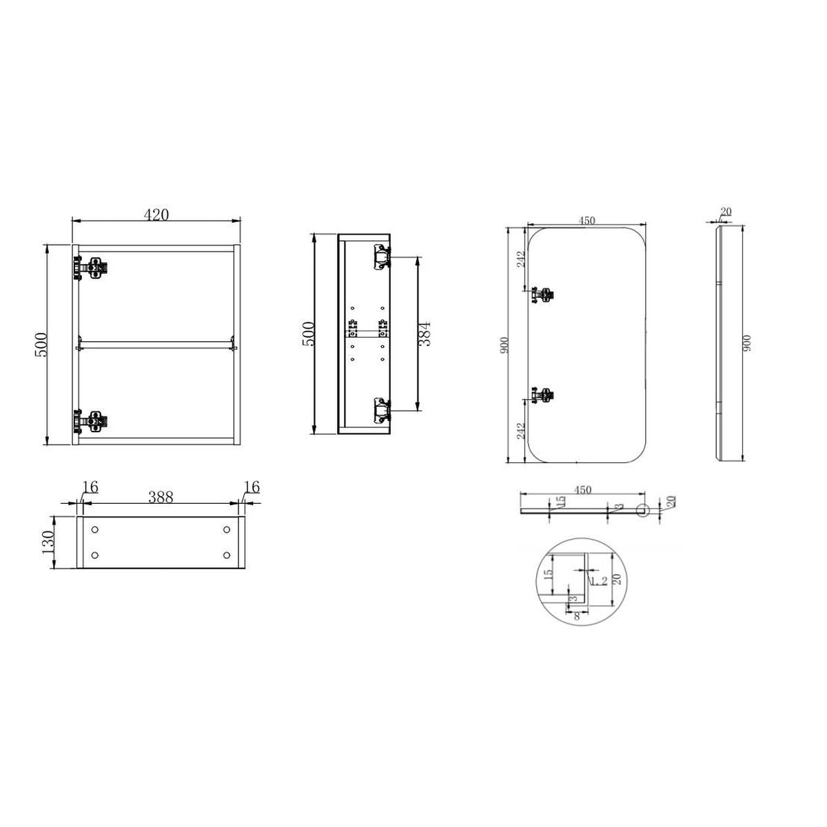 Rec Framed Shaving Cabinet, 450x900mm, Matte White